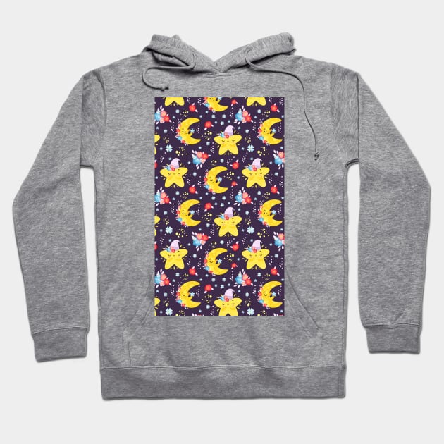 Cute Moon and Stars in Galaxy Pattern Artwork Hoodie by Artistic muss